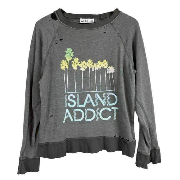Wildfox Island Addict Distressed Sweatshirt Gray - M - Picture 1 of 10